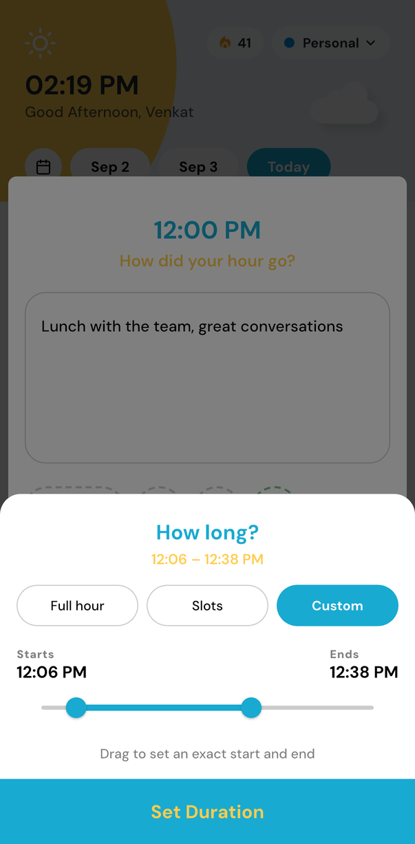 Custom start and end times set with a slider, a Premium feature.
