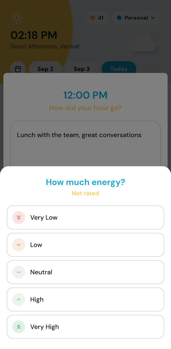 The energy picker, from Very Low to Very High, a Premium feature.